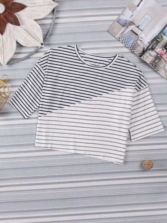 Striped Round Neck Dropped Shoulder T-Shirt