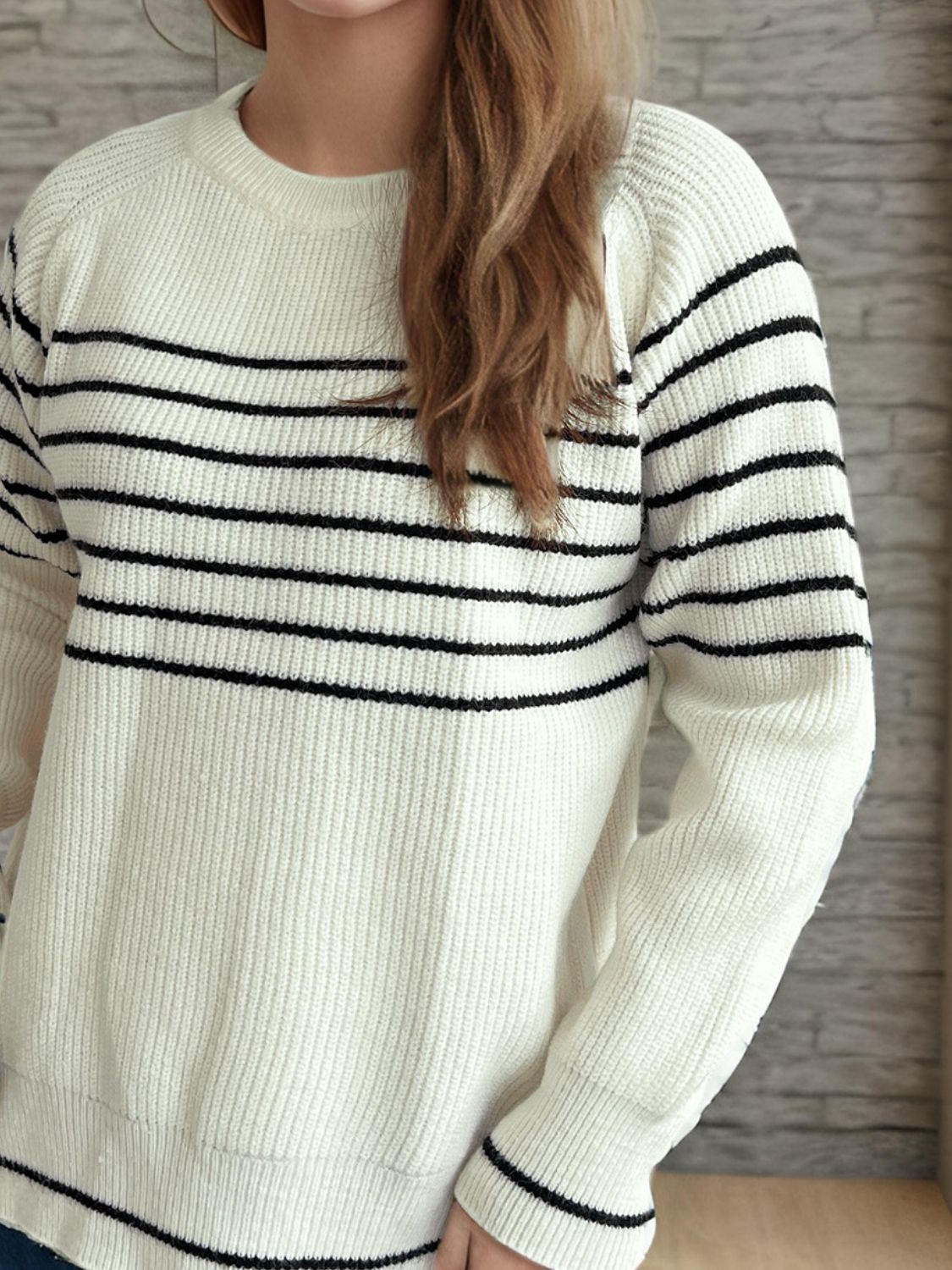 Striped Round Neck Long Sleeve Sweater