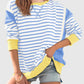 Slit Exposed Seam Striped Long Sleeve Sweatshirt