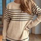 Striped Round Neck Long Sleeve Sweater