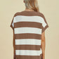 Double Take Full Size Striped V-Neck Short Sleeve Sweater