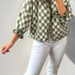 Double Take Tied Checkered Dropped Shoulder Flounce Sleeve Cardigan