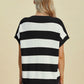 Double Take Full Size Striped V-Neck Short Sleeve Sweater