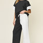 Double Take Full Size Texture Contrast T-Shirt and Wide Leg Pants Set