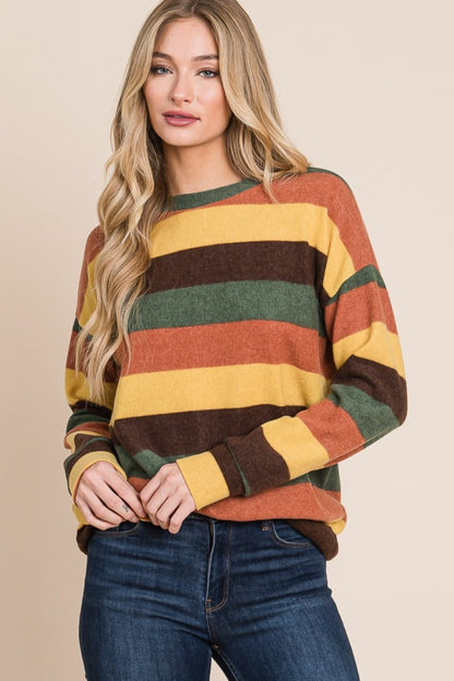 BOMBOM Multi-Color Striped Knit Top