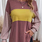 Round Neck Striped Long Sleeve Slit T-Shirt