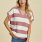 Double Take Full Size Striped V-Neck Short Sleeve Sweater