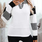 Striped Johnny Collar Drop Shoulder Sweater