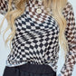 Checkered Mock Neck Long Sleeve Blouse