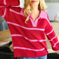 Haptics Collared Neck Striped Contrast Sweater