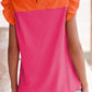 Ruffled Color Block Round Neck Cap Sleeve Blouse