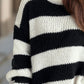 Contrast Striped Round Neck Long Sleeve Sweater