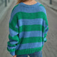 Contrast Striped Round Neck Long Sleeve Sweater