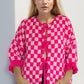 Double Take Tied Checkered Dropped Shoulder Flounce Sleeve Cardigan