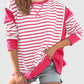 Slit Exposed Seam Striped Long Sleeve Sweatshirt