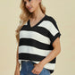 Double Take Full Size Striped V-Neck Short Sleeve Sweater