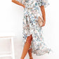 High-Low Printed Surplice Flutter Sleeve Midi Dress