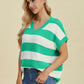 Double Take Full Size Striped V-Neck Short Sleeve Sweater