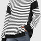 Slit Exposed Seam Striped Long Sleeve Sweatshirt