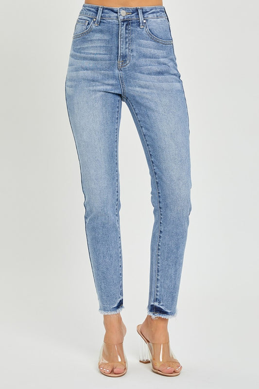 RISEN Full Size High Rise Frayed Hem Skinny Jeans