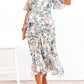 High-Low Printed Surplice Flutter Sleeve Midi Dress