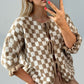 Double Take Tied Checkered Dropped Shoulder Flounce Sleeve Cardigan