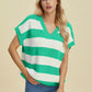 Double Take Full Size Striped V-Neck Short Sleeve Sweater