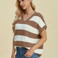 Double Take Full Size Striped V-Neck Short Sleeve Sweater