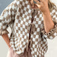 Double Take Tied Checkered Dropped Shoulder Flounce Sleeve Cardigan