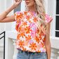 Printed Round Neck Cap Sleeve Blouse