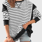 Slit Exposed Seam Striped Long Sleeve Sweatshirt