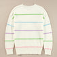 Contrast Striped Half Button Round Neck Sweater