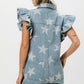 BiBi Ruffled Star Half Zip Denim Romper