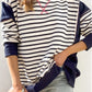 Slit Exposed Seam Striped Long Sleeve Sweatshirt