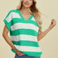 Double Take Full Size Striped V-Neck Short Sleeve Sweater