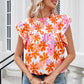 Printed Round Neck Cap Sleeve Blouse