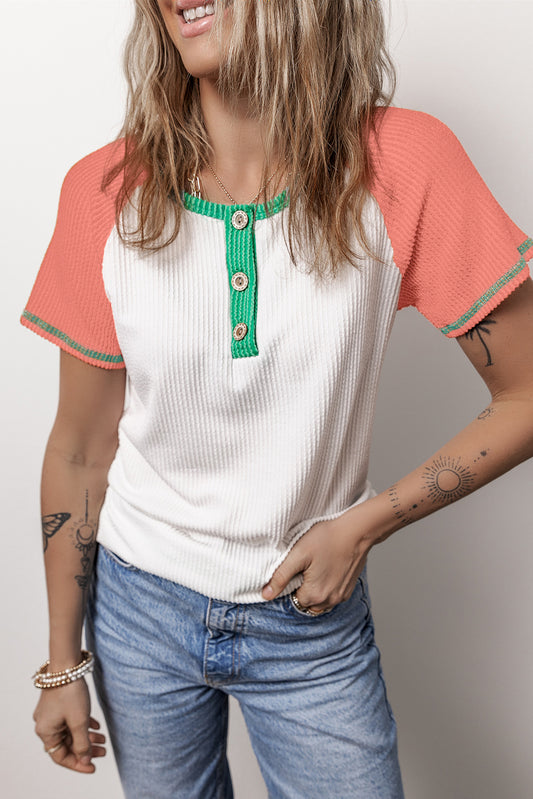 Color Block Round Neck Short Sleeve T-Shirt