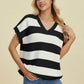 Double Take Full Size Striped V-Neck Short Sleeve Sweater