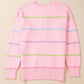 Contrast Striped Half Button Round Neck Sweater