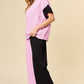 Double Take Full Size Texture Contrast T-Shirt and Wide Leg Pants Set