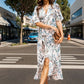 High-Low Printed Surplice Flutter Sleeve Midi Dress