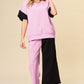 Double Take Full Size Texture Contrast T-Shirt and Wide Leg Pants Set