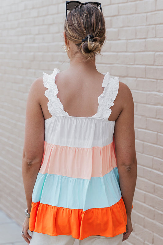 Color Block Ruffle Strap Tank