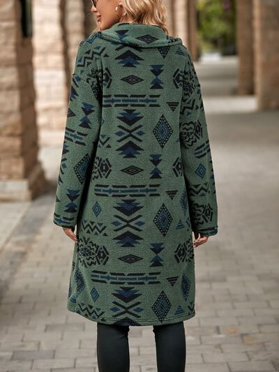 Geometric Pocketed Dropped Shoulder Coat