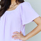 Ninexis Keep Me Close Square Neck Short Sleeve Blouse in Lavender
