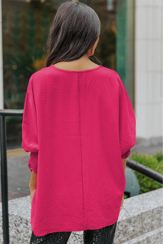 Round Neck Dolman Sleeve Textured Blouse