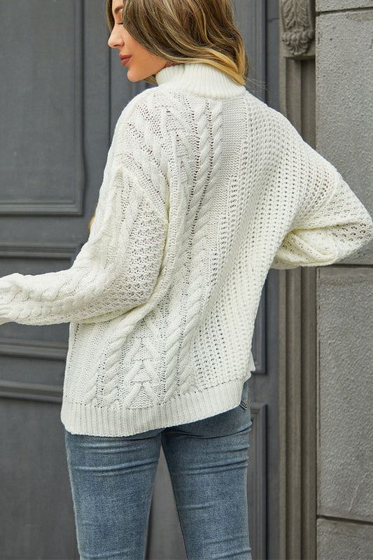 Cable-Knit Turtle Neck Long Sleeve Sweater